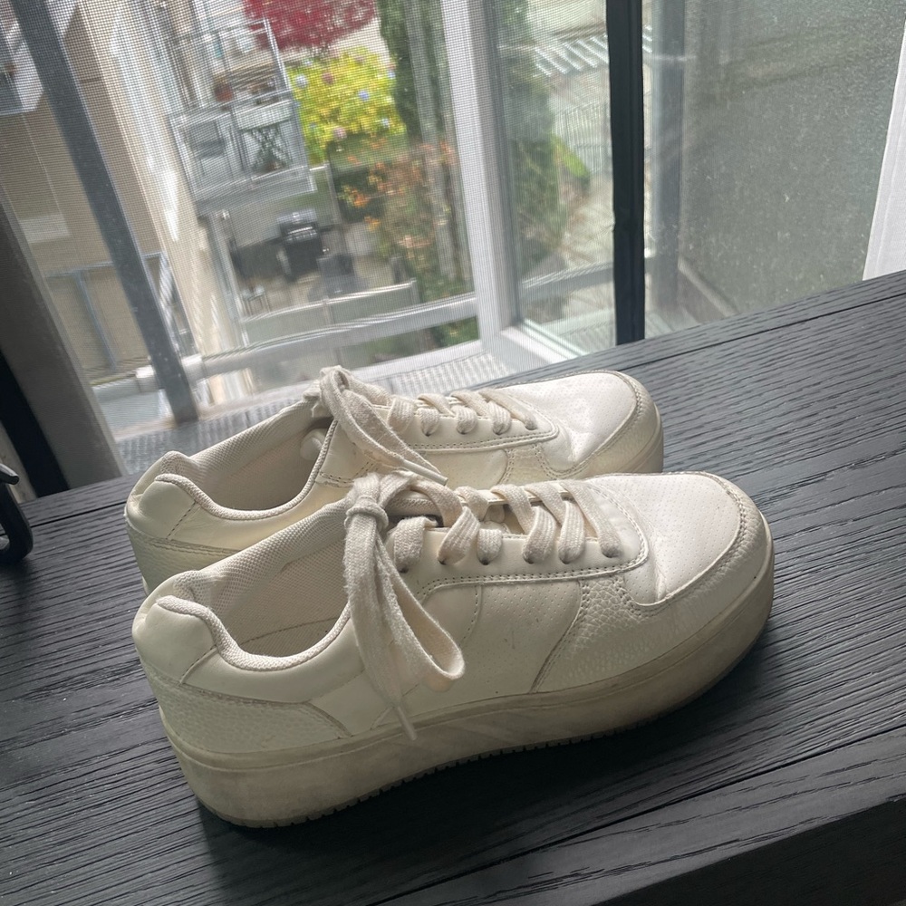 MANGO -Barcelona cream leather platform sneakers